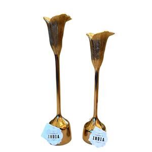 Brass Calla Lily Candlestick Holders Set of 2 Hand Crafted in India 13.5in NEW